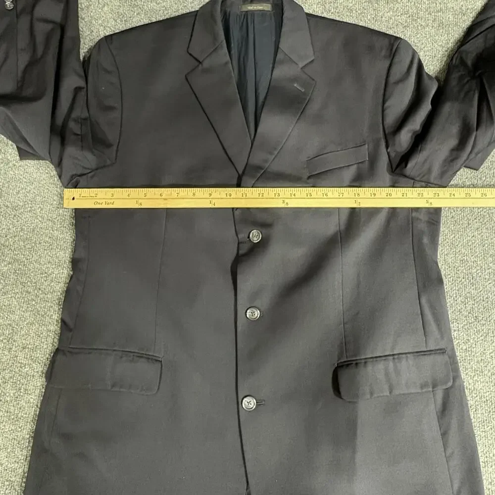 Calvin Klein Blazer Mens 46L Black 100% Wool 3 Button Notch Lapel Sport Coat